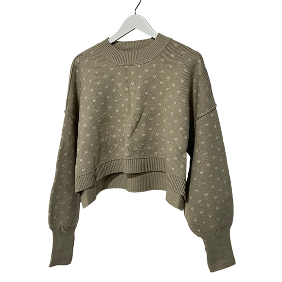 FREE PEOPLE WMNS MEDIUM PATTERN EASY STREET CROP PULLOVER SWEATER OATMEAL IVORY - Picture 5 of 14